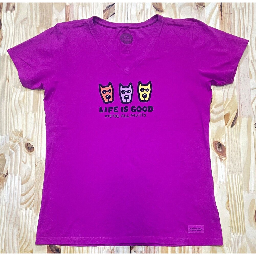 Life is Good Womens Shirt M We're All Mutts Dog Graphic T-Shirt Excellent